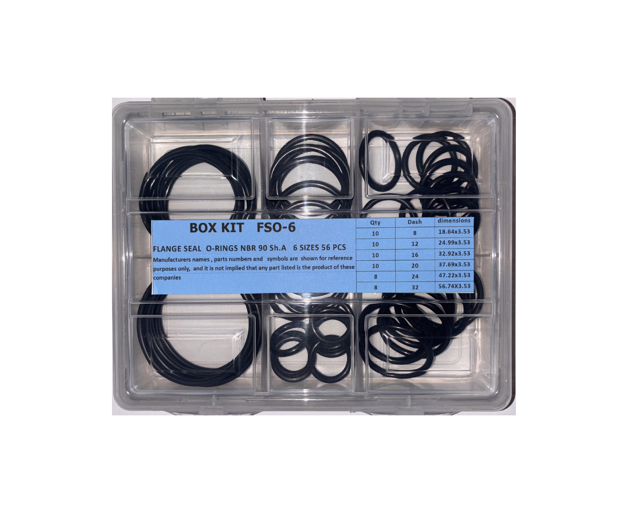 BOX KIT FSO-6 O-ring NBR90 ShoreA hydraulic seal kit for hydraulic face seals, and split flange fittings.